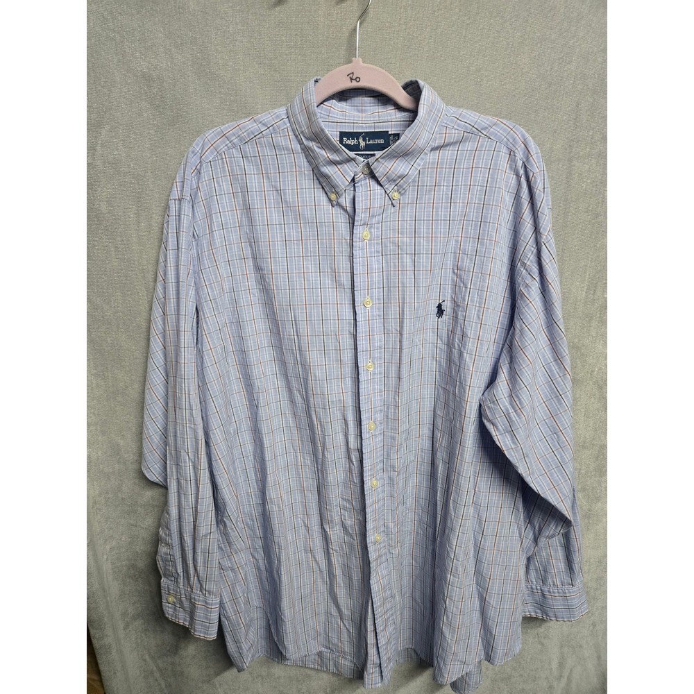 Ralph Lauren Yarmouth Mens 17.5 34/35 Blue Plaid Cotton Button Down Shirt